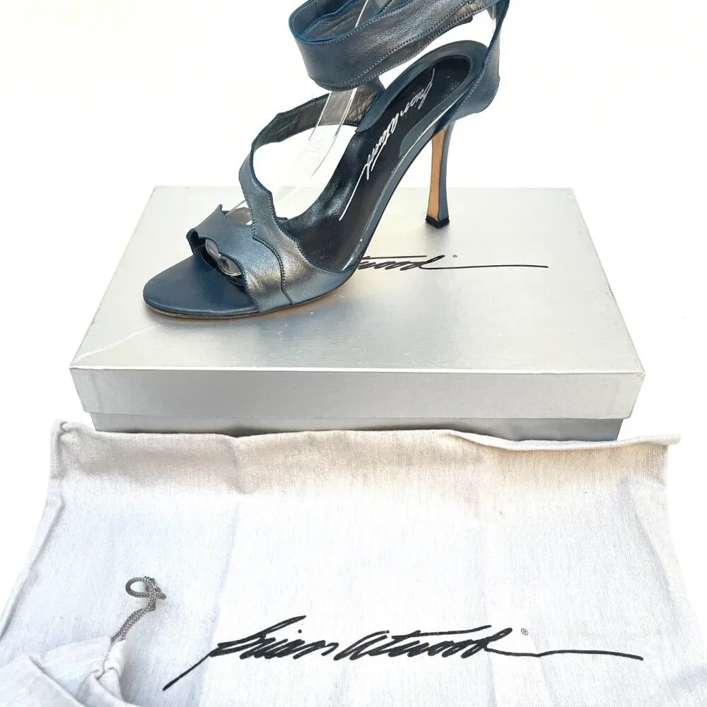 Brian Atwood Platinum Napa Leather Temptation Ankle Strap Heels/Sandals